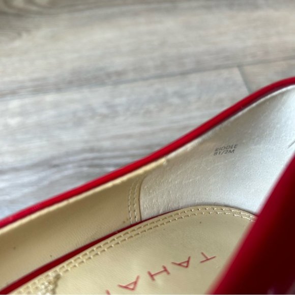 Tahari RIDDLE Red Patent  Leather Heels Open Square Toe Pumps - Picture 5 of 15